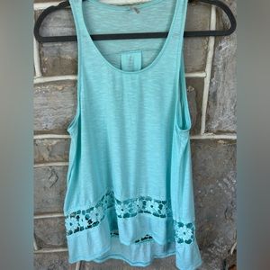 Light Blue Flowy Tank Top With Flower Detail Medium